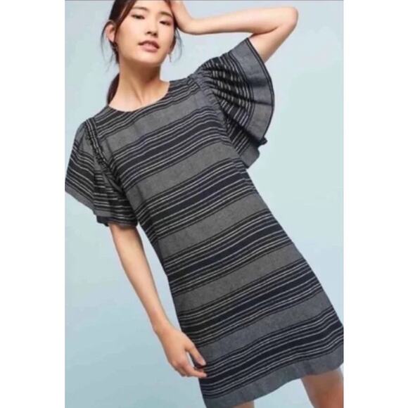 Moon River Anthropologie Boho Tunic Dress SZ S Flutter Sleeve Career Linen Blend - Picture 1 of 8